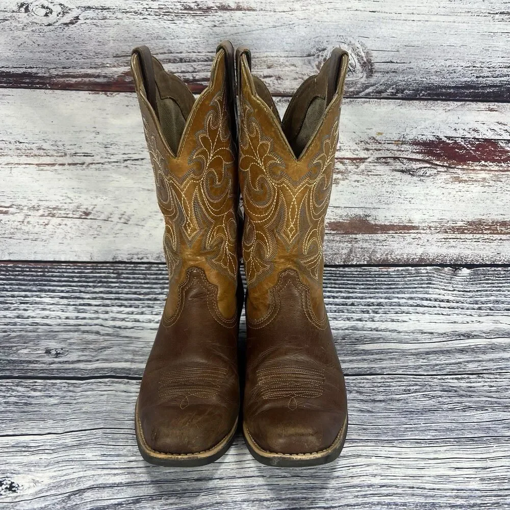 Ariat Round Up Square Toe Western Brown Leather Boots 10011893 Women’s Size 6.5